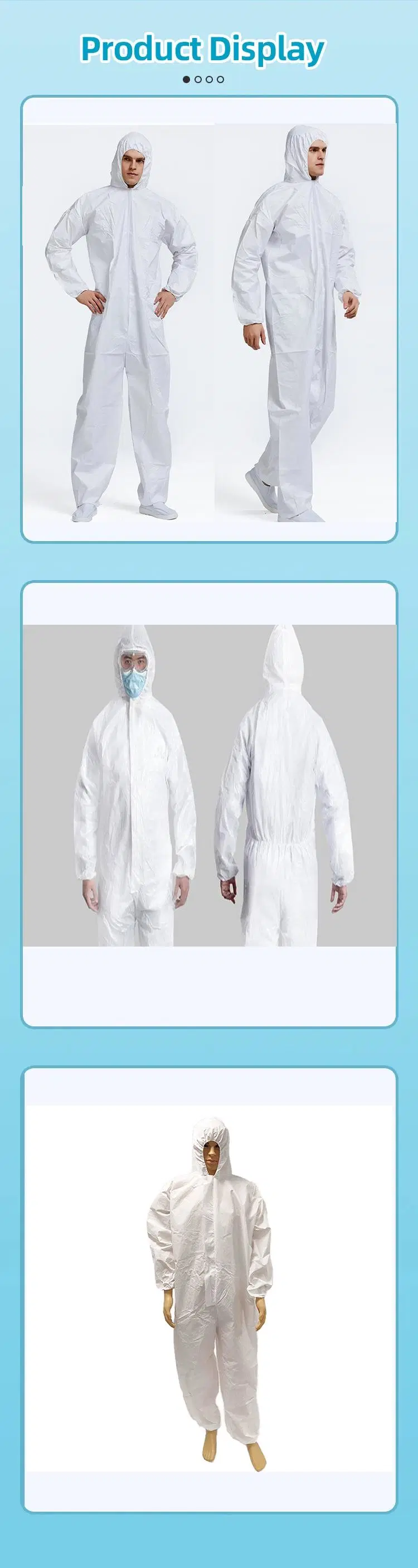 Disposable Non Woven PP PE SMS Microporous Coverall Industrial Supplies Suit Isolation Safety Work Protective Coverall